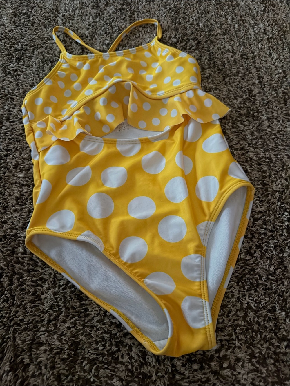 Yellow White Polka Dot Ruffled One-Piece Swimsuit